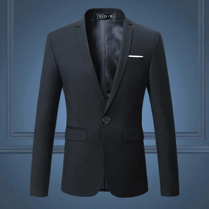 Classic men's formal blazer, tailored fit for smart casual or evening wear. Versatile fashion.