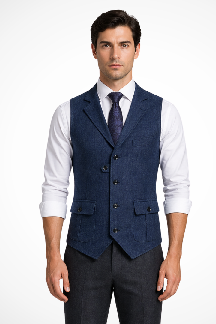 Tailored fit men's herringbone waistcoat, smart & elegant for weddings & groomsmen.