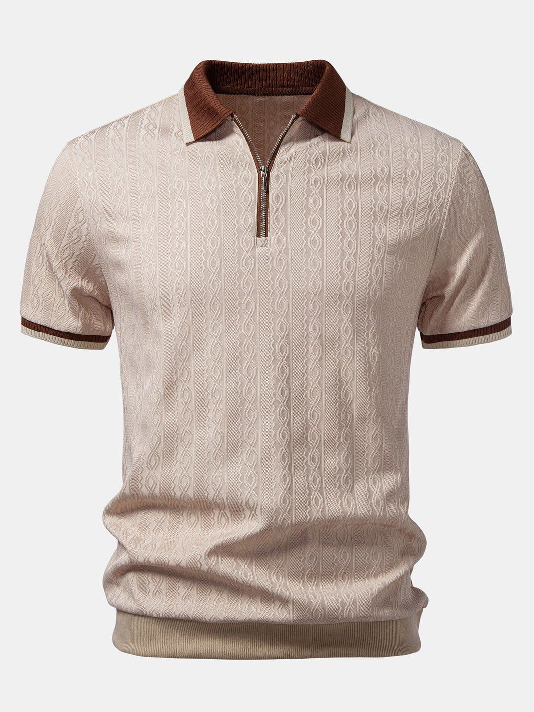 Men's tailored fit quarter-zip polo shirt with textured knit. Refined smart casual style, perfect for summer.