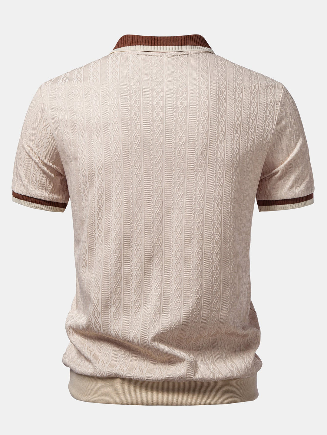 Refined men's short-sleeve polo with tailored fit, quarter-zip closure & subtle textured knit for smart casual look.