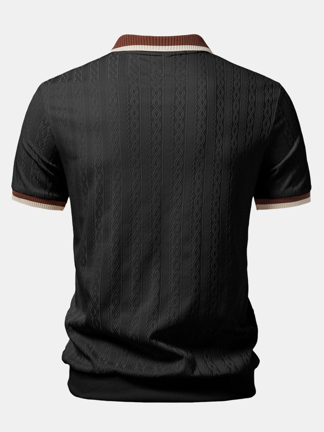 Smart casual men's summer shirt: tailored fit, short-sleeve, quarter-zip polo with stylish textured knit design.