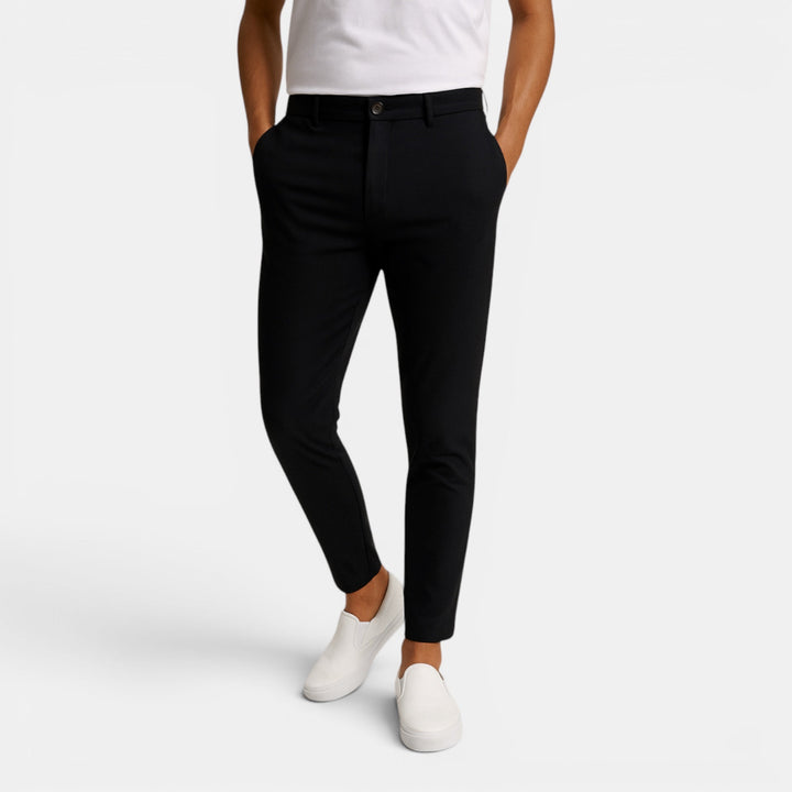 Versatile men's slim fit trousers, tailored for smart casual looks & everyday wear. Comfortable & stylish.