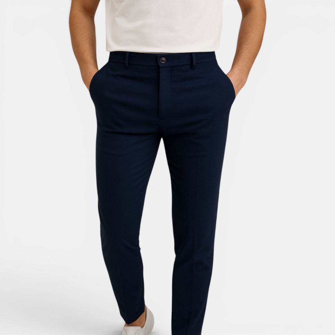 Men's slim fit dress pants, tailored for business and smart casual occasions. Essential men's clothing.