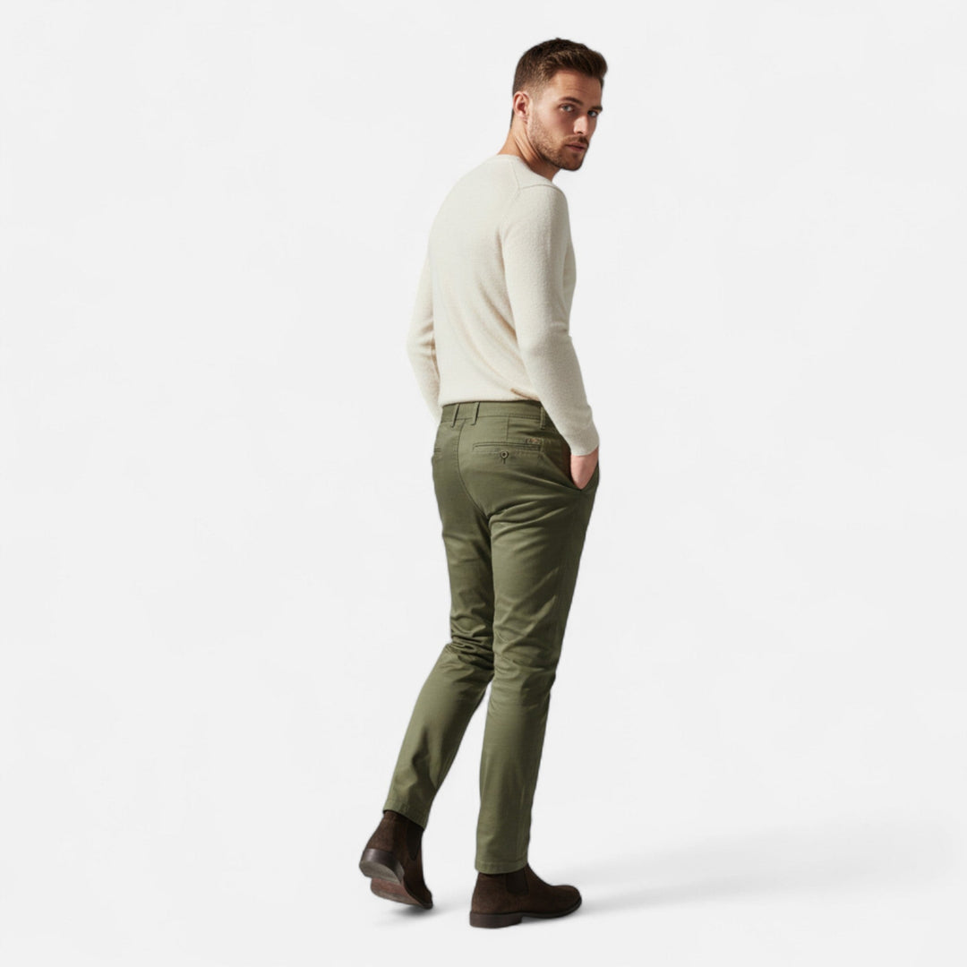 Versatile men's tailored chinos, ideal for smart casual or formal wear.