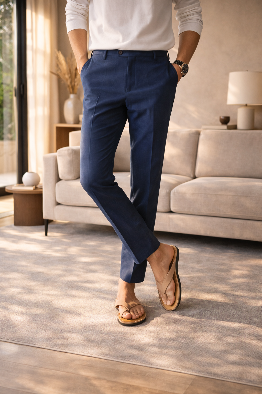 Classic men's straight leg tailored trousers for smart casual look. Comfortable & stylish for everyday fashion.