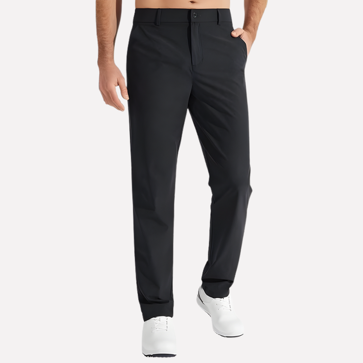 Men's tailored stretch performance golf trousers in a smart casual style, perfect for the course and everyday wear.