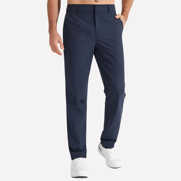 Stylish men's tailored golf trousers, offering a sleek, modern fit and stretch performance for active men.