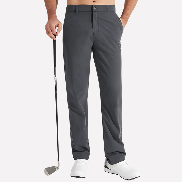 Versatile men's stretch performance tailored trousers, suitable for golf, business casual, and formal events.