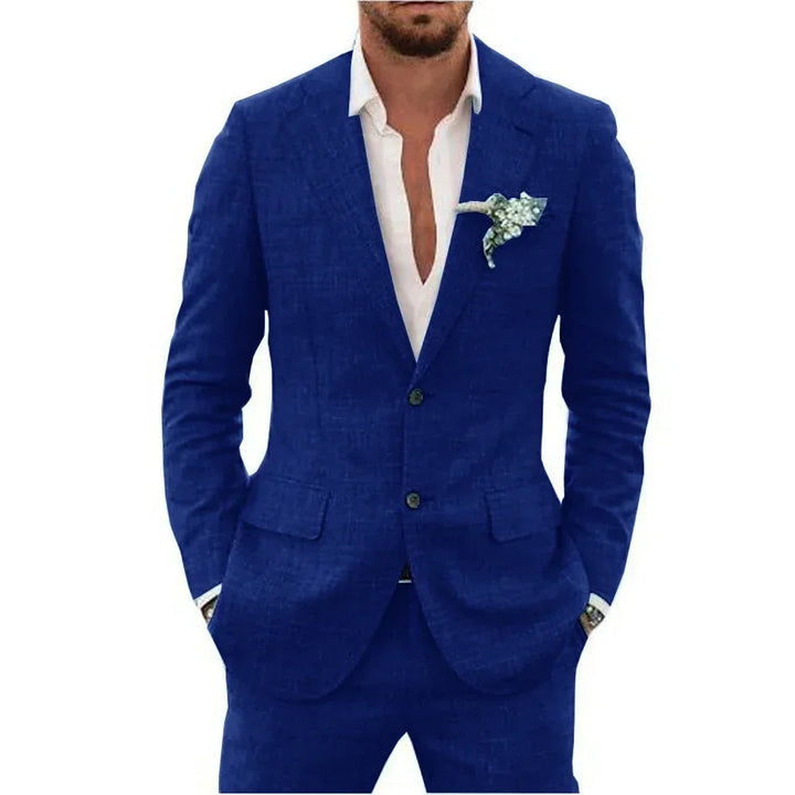 Comfortable men's tailored suit, blending style and ease for long events.