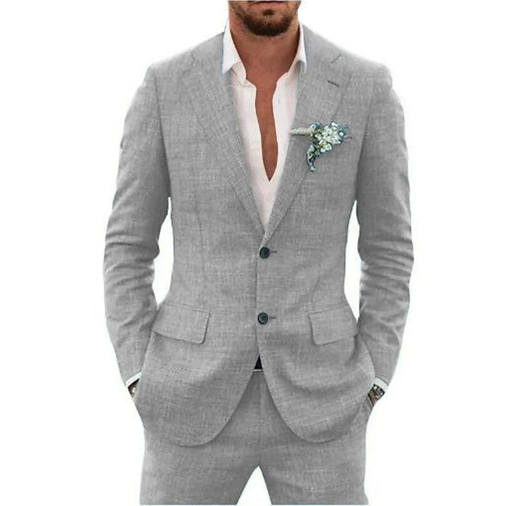 Versatile men's event suit; tailored for weddings, business, and special occasions.