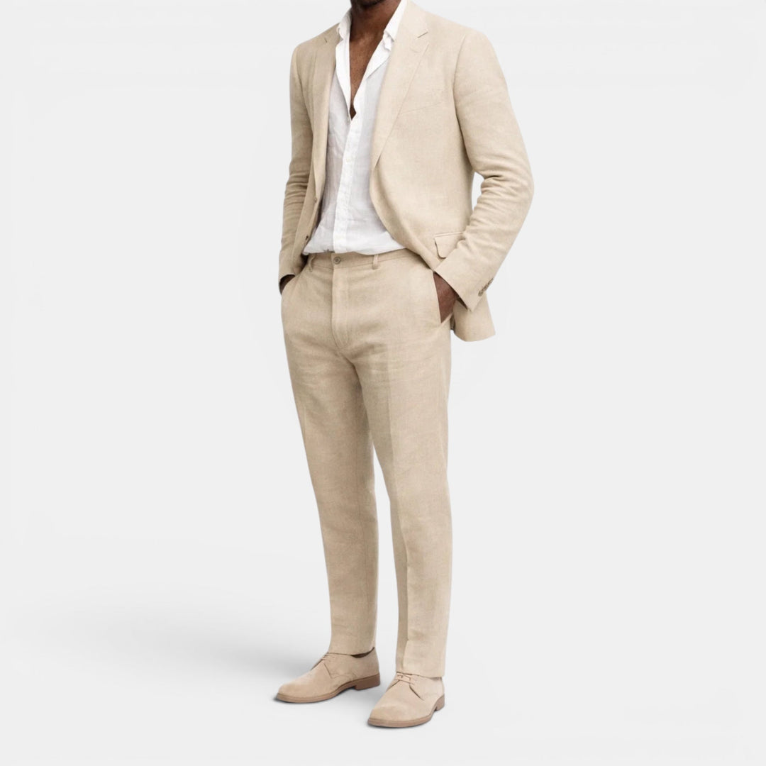 Elegant men's two-piece suit set, perfect for weddings, business meetings, or refined formal wear occasions.