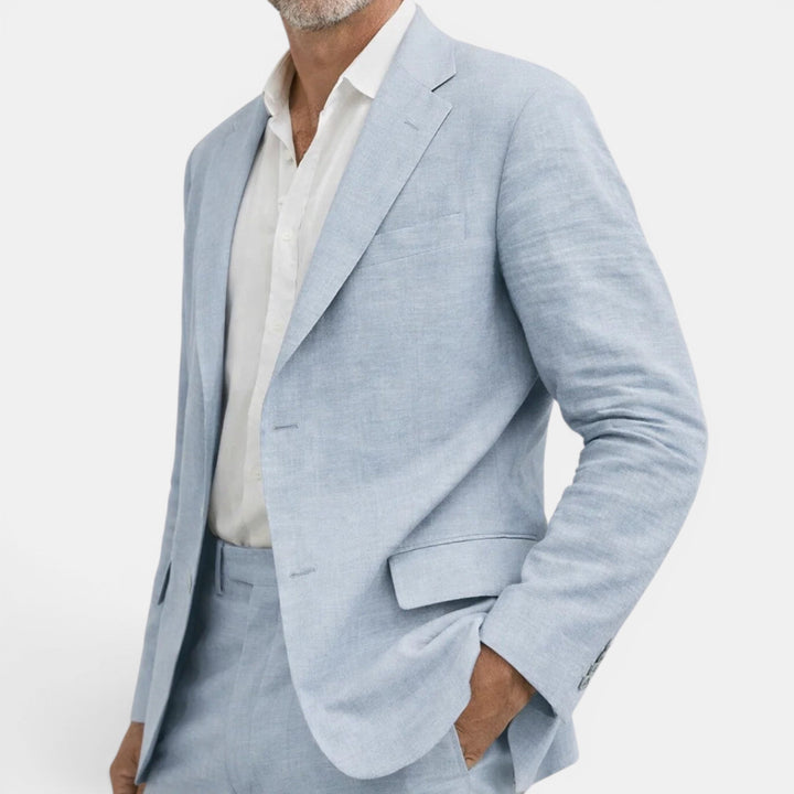 Classic men's tailored blazer and matching trousers set, offering versatile style for the modern man.