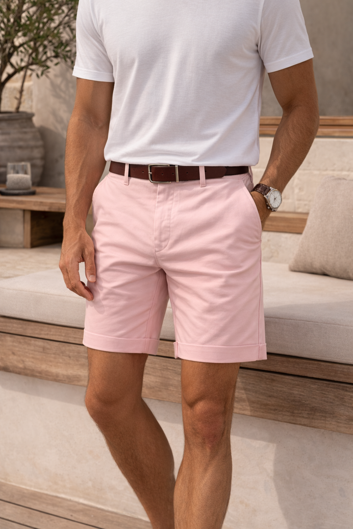 Men's tailored summer shorts in twill, ideal for smart casual wear. Lightweight & comfortable for warm weather.