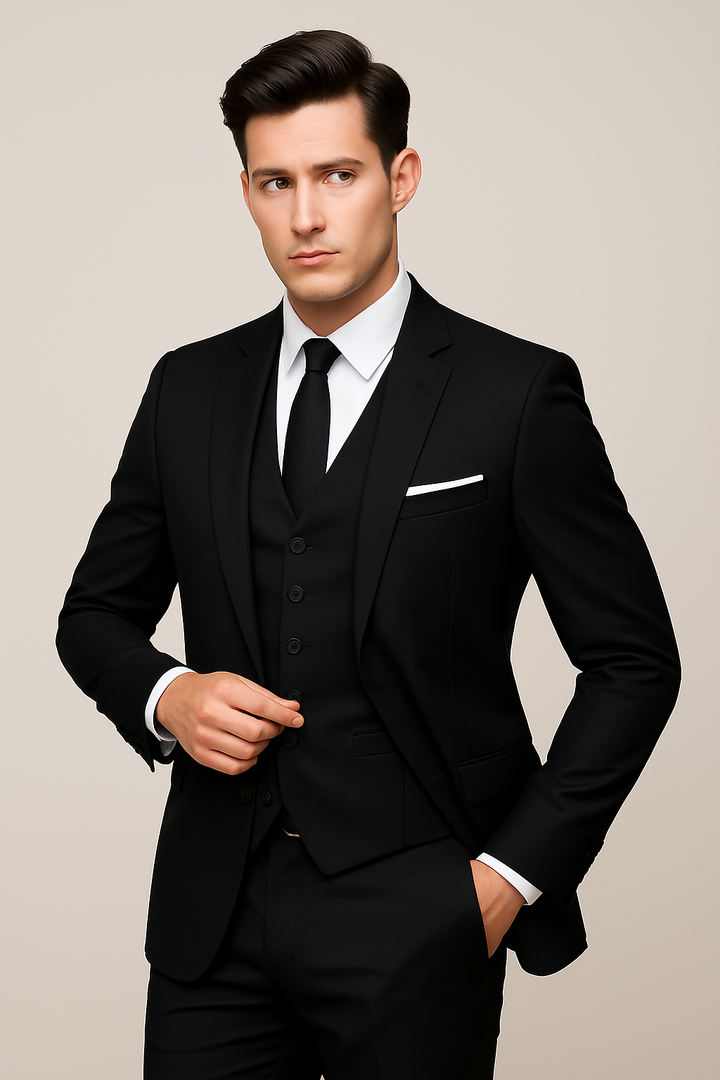 Stylish men's fashion three-piece suit. A modern spring suit, tailored for special occasions & formal wear.
