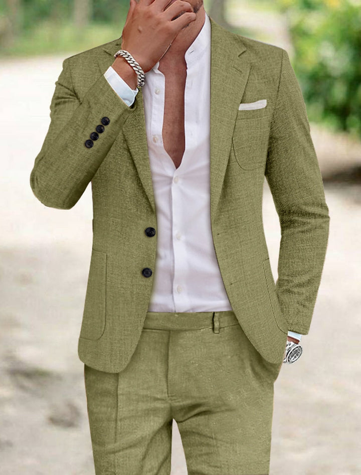 Elegant men's single-breasted two-button tailored suit, ideal professional attire for modern business and special occasions.