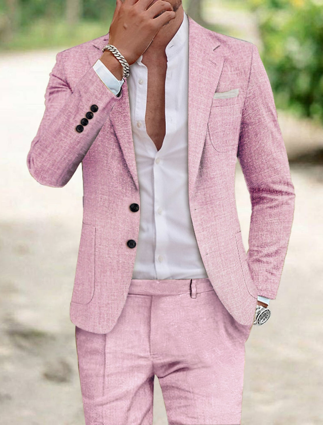 Sophisticated men's two-button tailored suit. A versatile single-breasted design for weddings, business & formal wear.