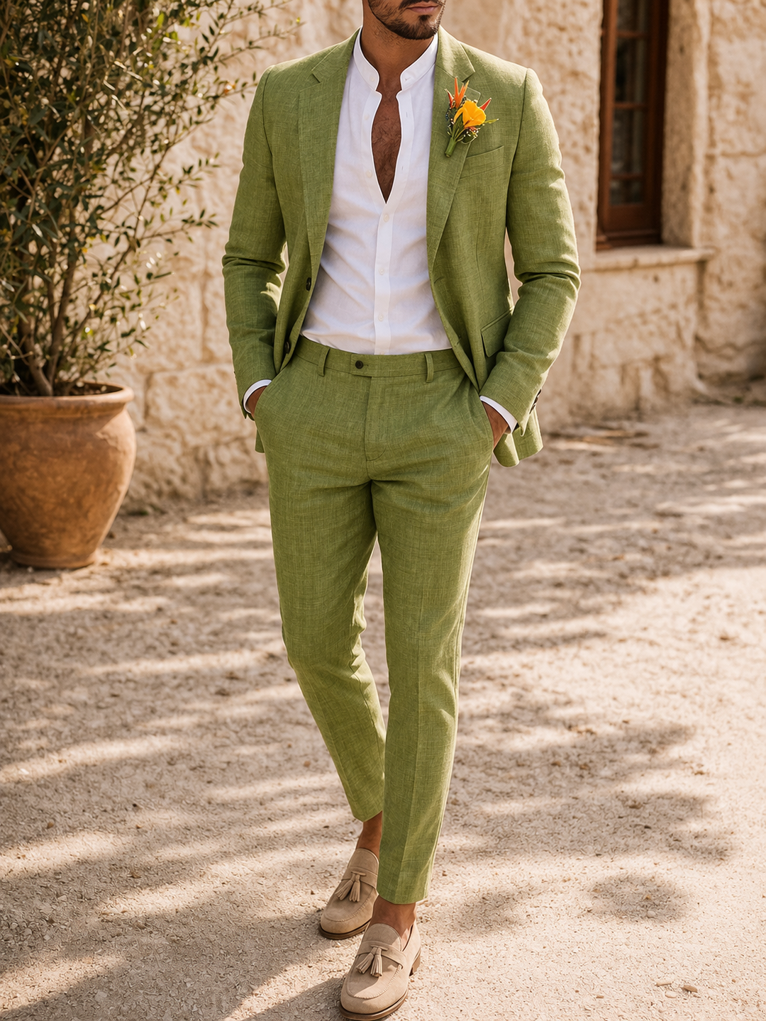 Men's tailored two-piece suit in a modern fit, perfect for refined formal occasions & events like weddings.