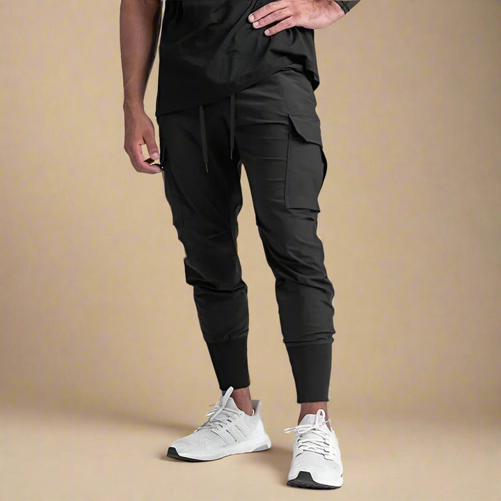 Men's tapered quick-dry cargo joggers with multi-pockets. Comfortable activewear track pants for men.