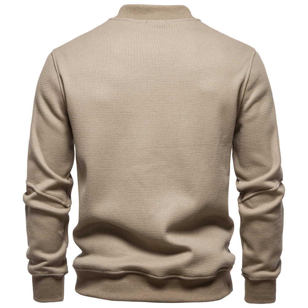 Stylish men's textured henley top, ideal for cool weather everyday comfort & fashion.