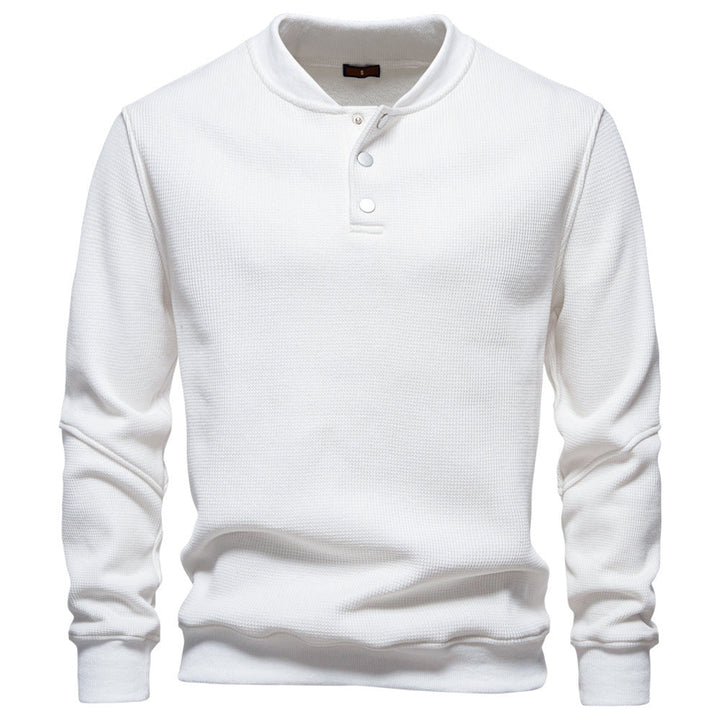 Autumn/winter men's textured henley sweatshirt, a comfortable and stylish top for men.