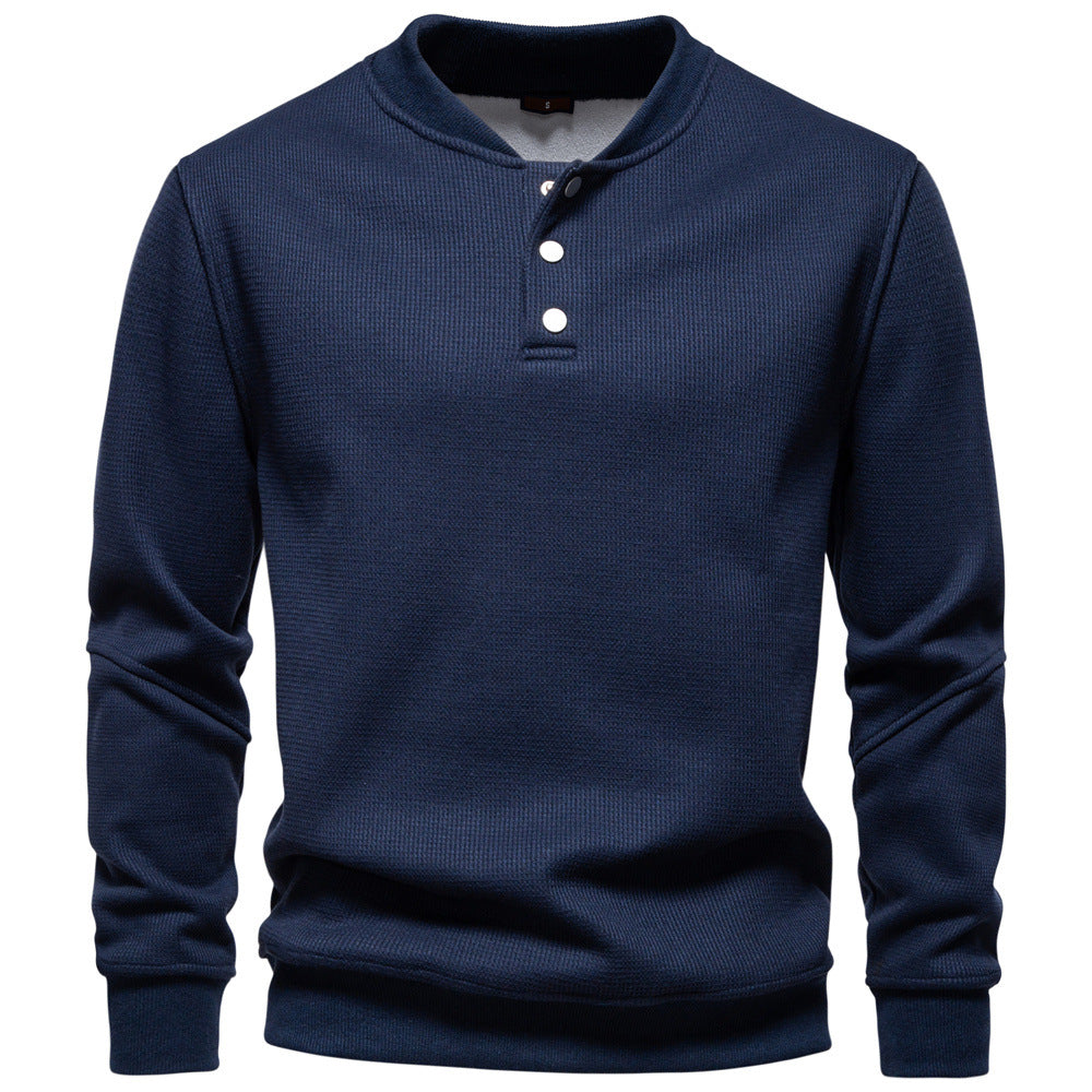 Men's casual long sleeve henley sweatshirt with distinct textured knit for everyday wear.