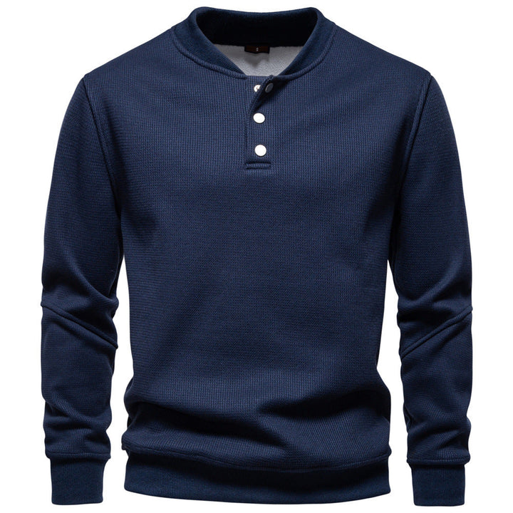 Men's casual long sleeve henley sweatshirt with distinct textured knit for everyday wear.