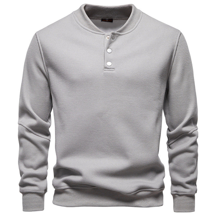 Men's everyday textured henley sweatshirt, offering stylish comfort and warmth.