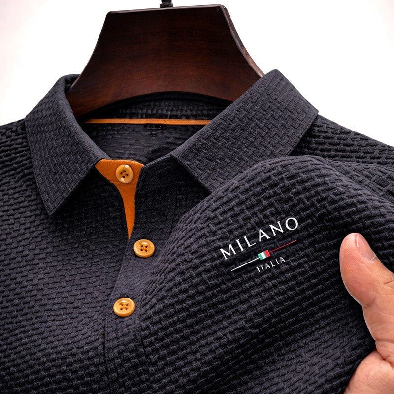 Versatile men's textured polo shirt, ideal for smart casual office wear, a golf shirt, or a comfortable summer top.