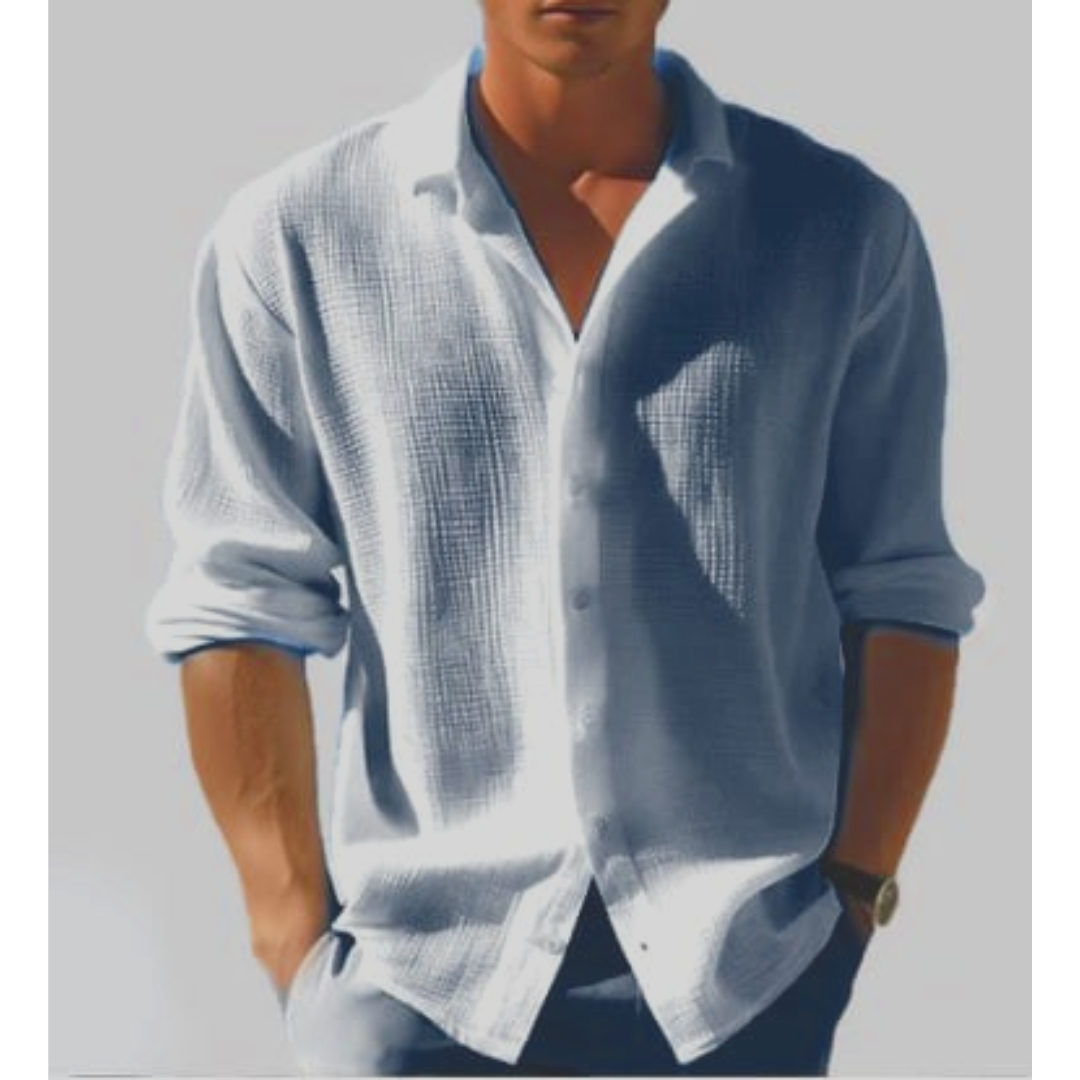 Men's textured relaxed fit leisure shirt with button front. Perfect for casual summer style & everyday comfort.