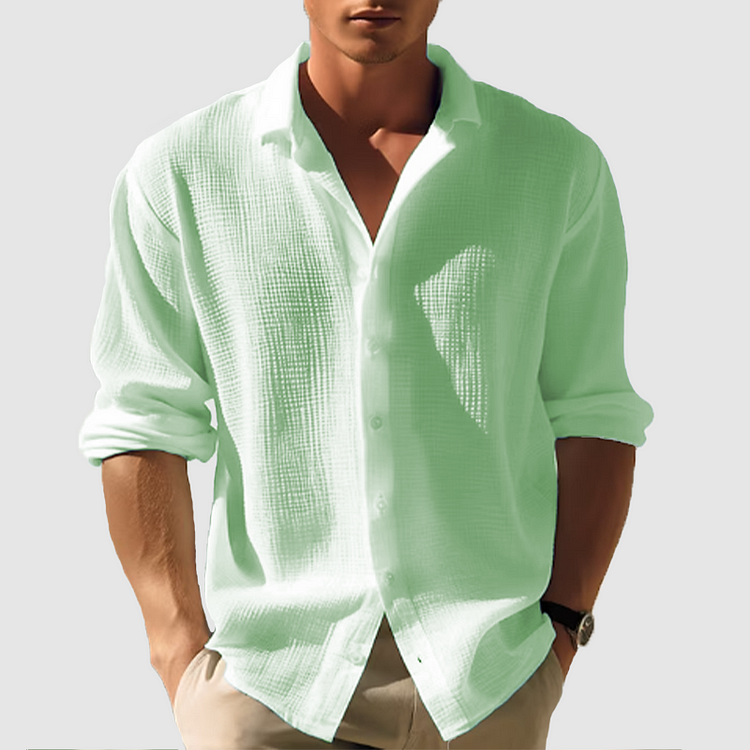 Stylish men's textured leisure shirt, relaxed fit, button front. Versatile for casual wear & men's summer fashion.