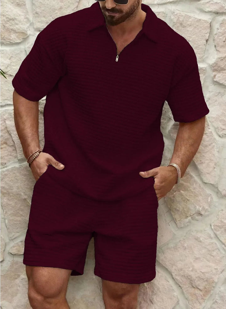Soft, comfortable men's textured short sleeve & shorts co-ord set. Ideal for summer casual & relaxed fit.