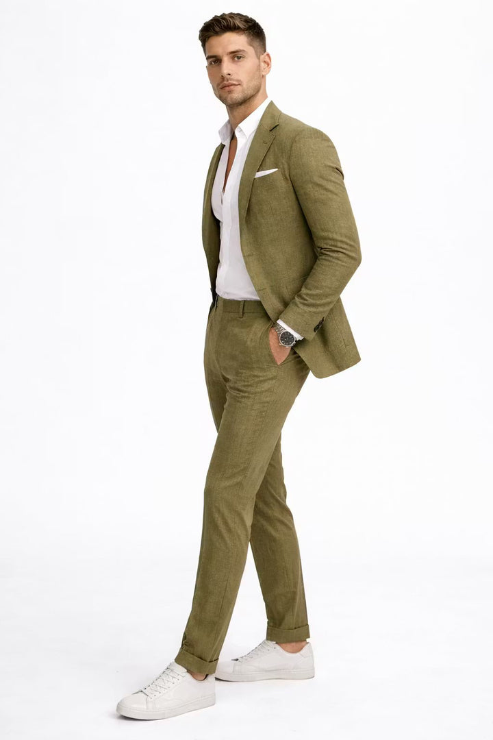 Elegant men's two-piece textured suit. Perfect for business, weddings, and formal events.