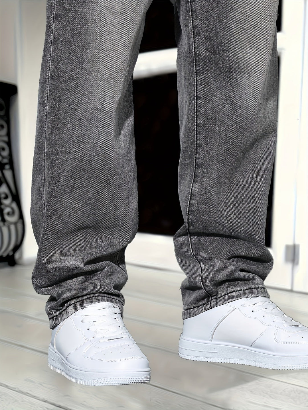 Men's classic straight leg grey denim jeans. Thijs fit, essential versatile pants for modern casual everyday style.