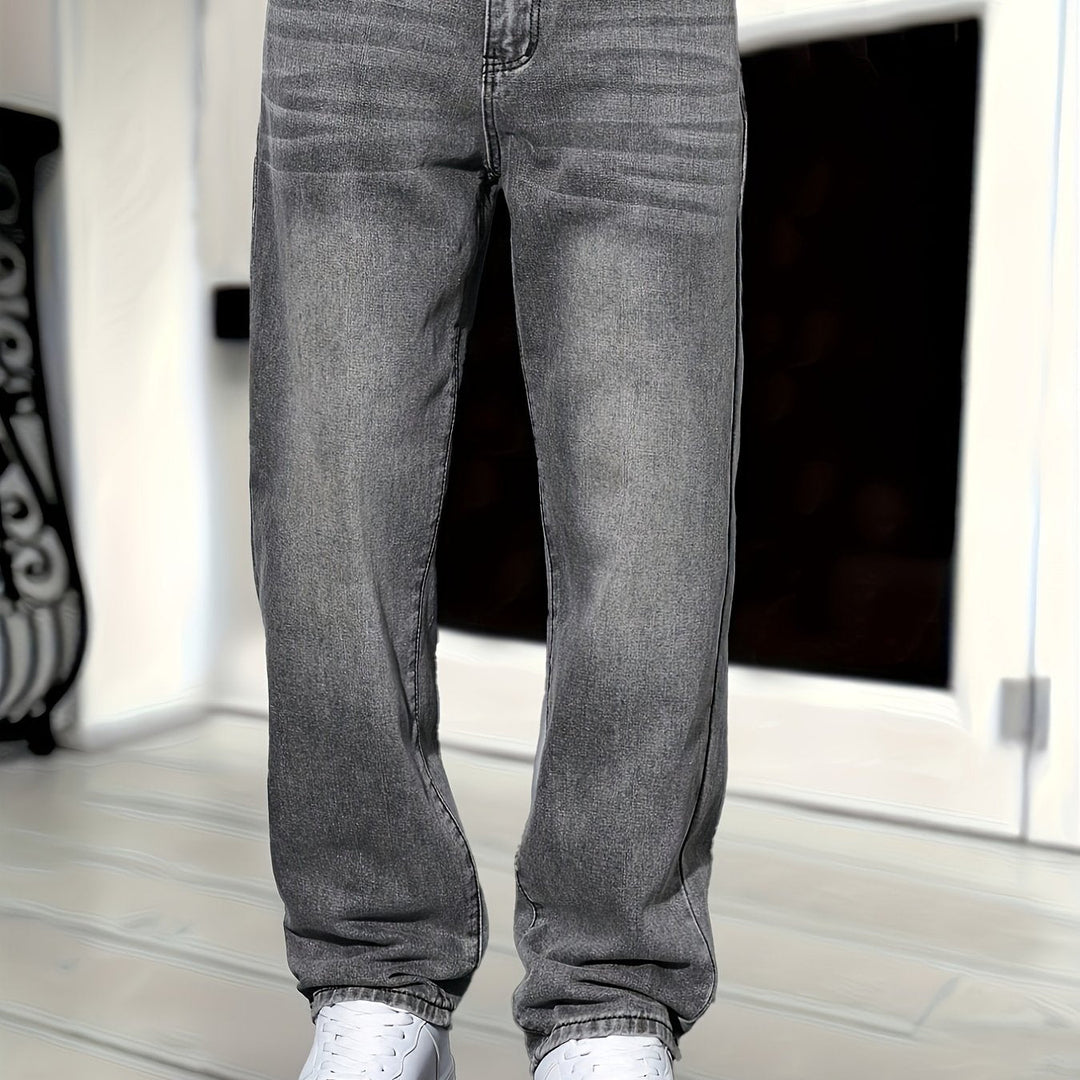 Thijs men's straight fit grey denim jeans. Classic, comfortable, and durable pants for casual everyday versatility.