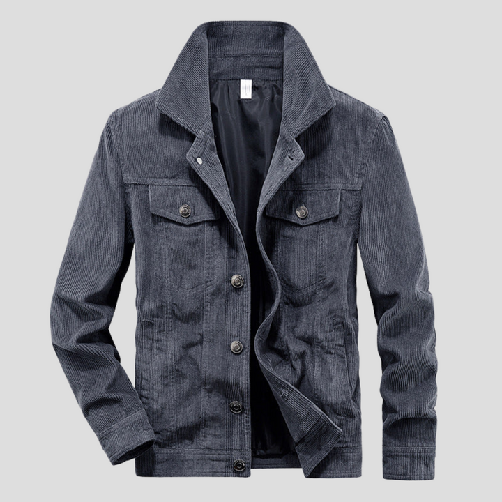 Classic men's corduroy jacket with a thin, streamlined cut. Versatile outerwear for a stylish and casual look.