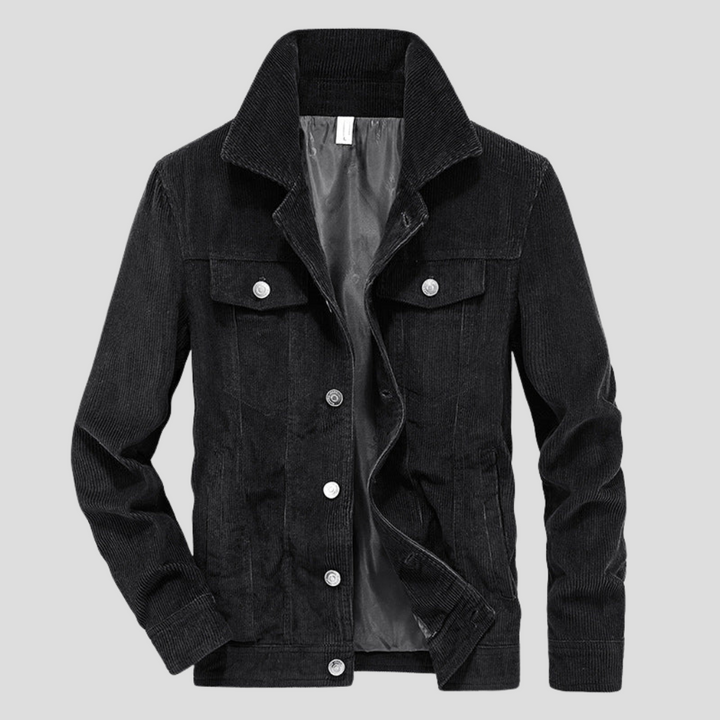 Modern men's thin corduroy jacket. A stylish and transitional piece, perfect for a casual or smart-casual outfit.