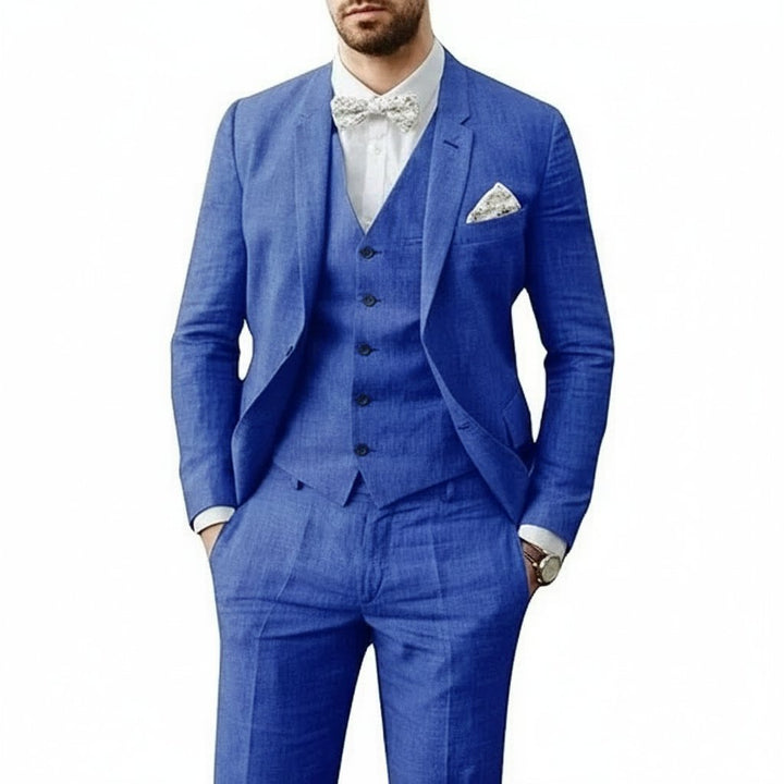 Breathable three-piece men's summer suit, perfect for wedding ceremonies & special events.