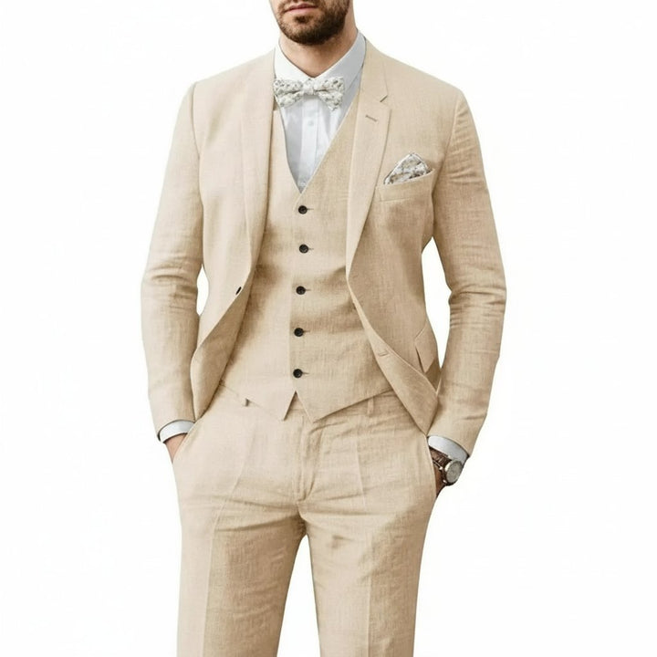 Versatile three-piece men's summer suit, suitable for weddings, parties, & formal occasions.