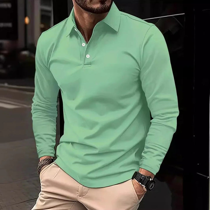 Navy blue men's classic button-down shirt, perfect for smart casual and formal occasions. Long sleeve.