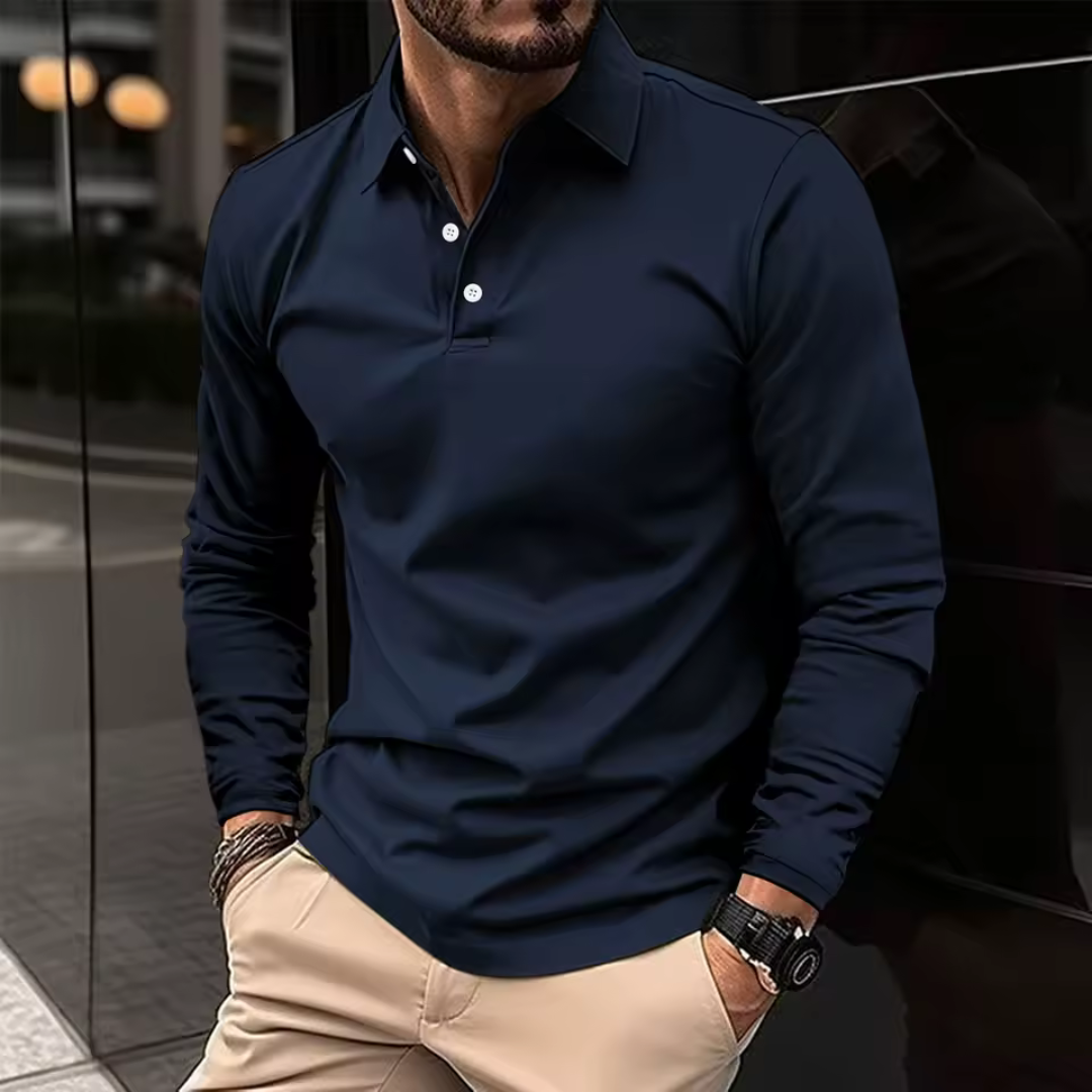 Elegant black men's classic button-up shirt. A timeless long-sleeve men's clothing staple for any event.