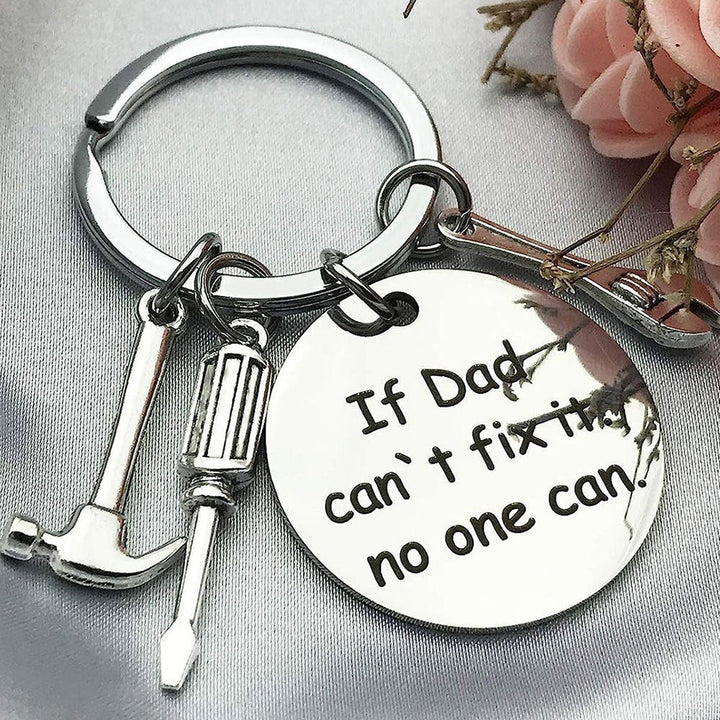 Men's tool charms keychain with hammer, wrench, and saw. A unique handyman or DIY enthusiast gift for him.