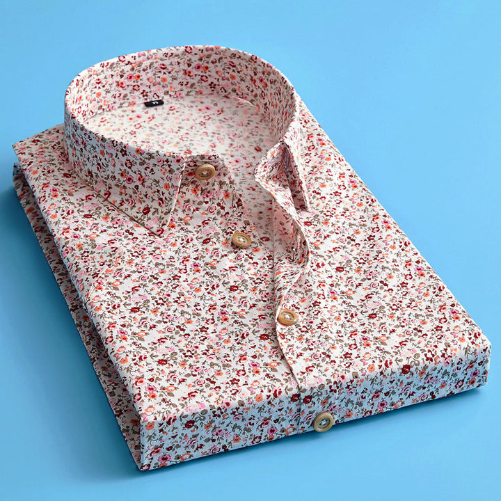 Men's trendy floral short sleeve shirt, vibrant pattern, perfect for casual summer style.