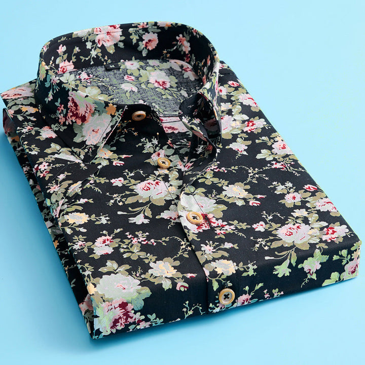 Vibrant floral print men's shirt, trendy short sleeve design for a stylish and comfortable summer look.