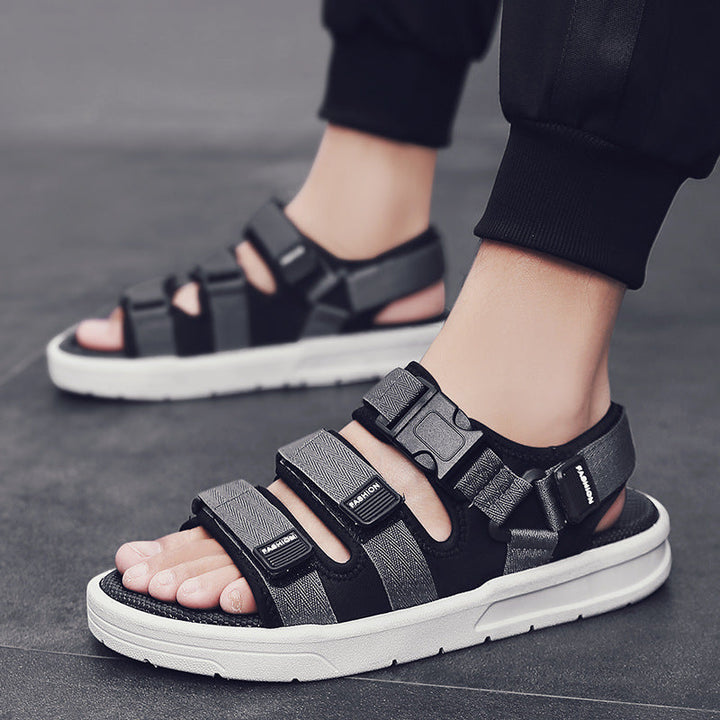 Cushioned triple strap men's sandals for ultimate outdoor summer comfort. Adjustable fit.