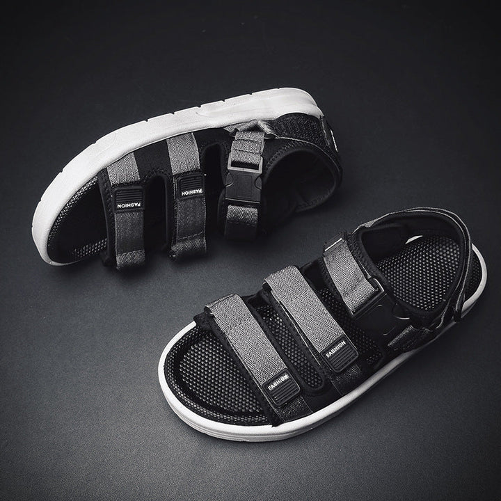 Active men's triple strap sandals, cushioned for walking & outdoor summer adventures. Adjustable and durable.