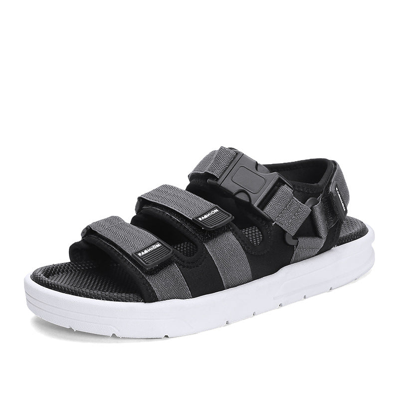 Men's comfortable triple strap sandals, cushioned for summer outdoor & beach wear. Adjustable for a custom fit.