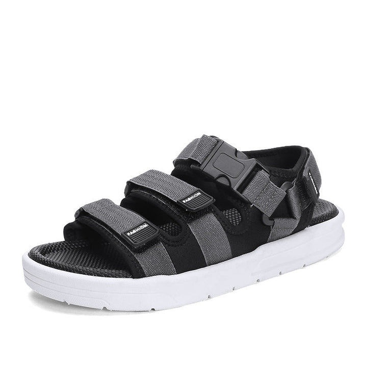 Men's comfortable triple strap sandals, cushioned for summer outdoor & beach wear. Adjustable for a custom fit.
