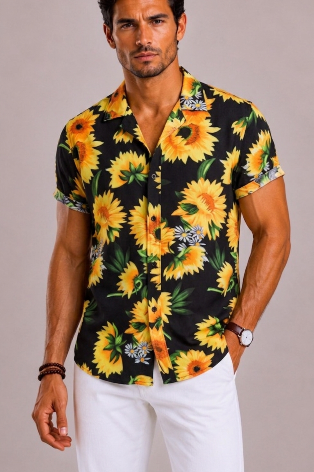 Relaxed fit men's tropical print floral shirt. Ideal casual wear for summer holidays & garden parties.