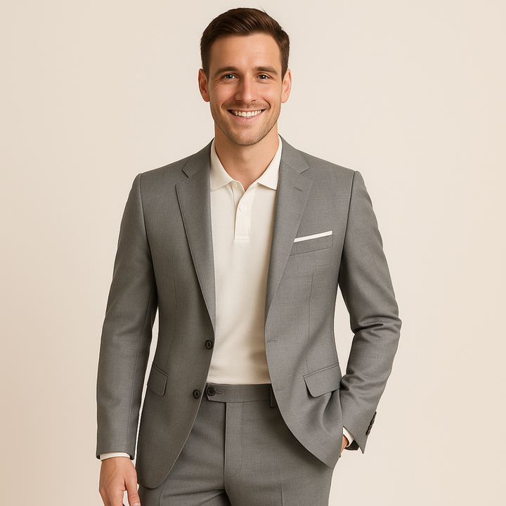 Versatile men's two-piece formal suit for business, weddings, and elegant events. Includes blazer & pants.