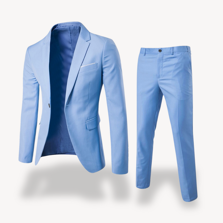 Professional men's business suit set, a slim fit two-piece blazer & pants for corporate meetings.